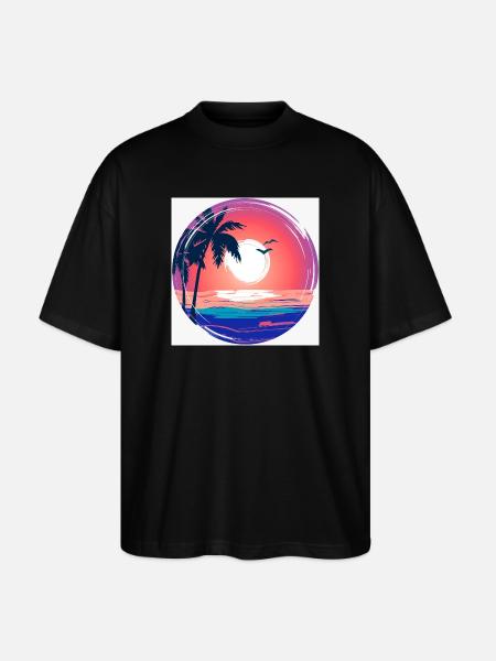 Sunset Palm Circle Ocean Glow - Stanley/Stella Oversized Unisex Organic T-shirt Blaster 2.0 - black