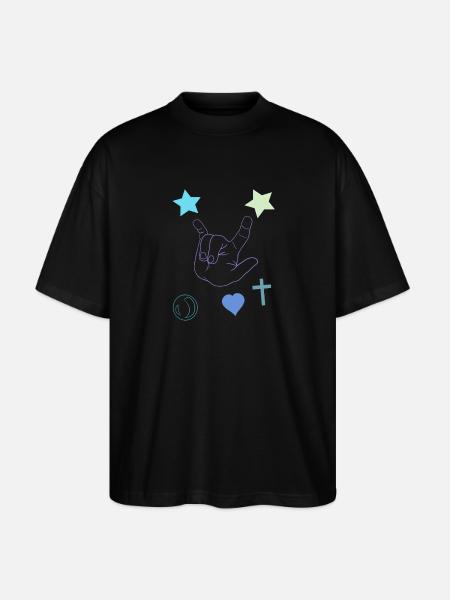 Rock hand with stars and heart - Stanley/Stella Oversized Unisex Organic T-shirt Blaster 2.0 - black