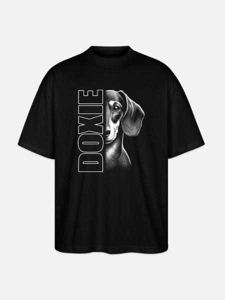 Dachshund portrait with lettering - Stanley/Stella Oversized Unisex Organic T-shirt Blaster 2.0 - black
