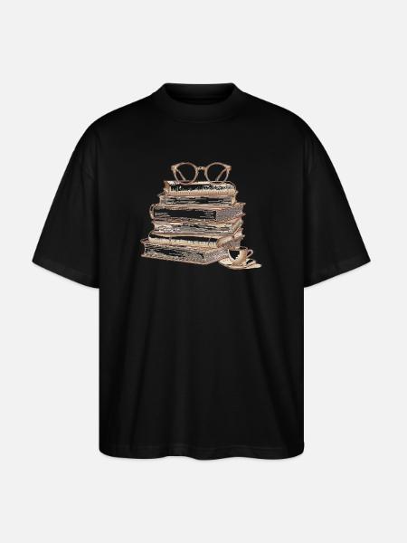 Stack of books with glasses - Stanley/Stella Oversized Unisex Organic T-shirt Blaster 2.0 - black