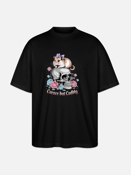 Curse But Cuddly Hamster On Skull - Stanley/Stella Oversized Unisex Organic T-shirt Blaster 2.0 - black