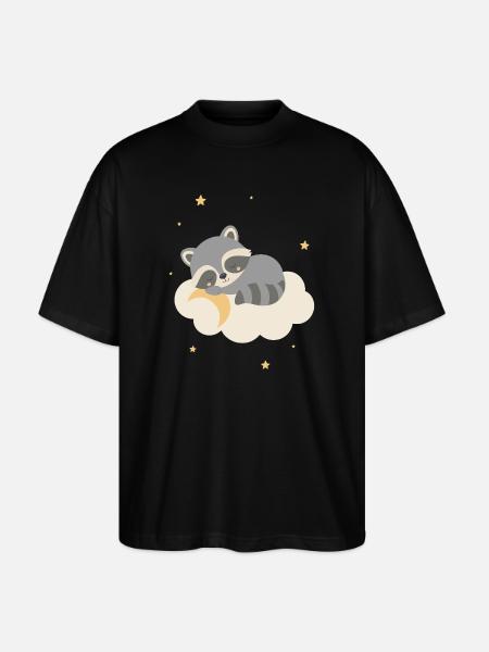 Cute raccoon sleeping on cloud - Stanley/Stella Oversized Unisex Organic T-shirt Blaster 2.0 - black