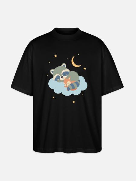 Raccoon and squirrel sleeping - Stanley/Stella Oversized Unisex Organic T-shirt Blaster 2.0 - black
