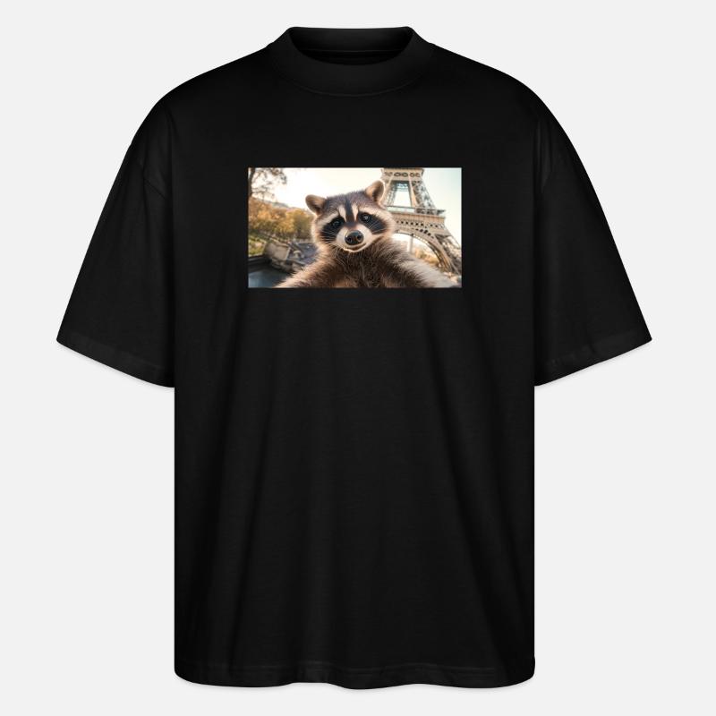 Waschbär in Paris - Stanley/Stella Oversized Unisex Bio T-Shirt Blaster 2.0 - Schwarz