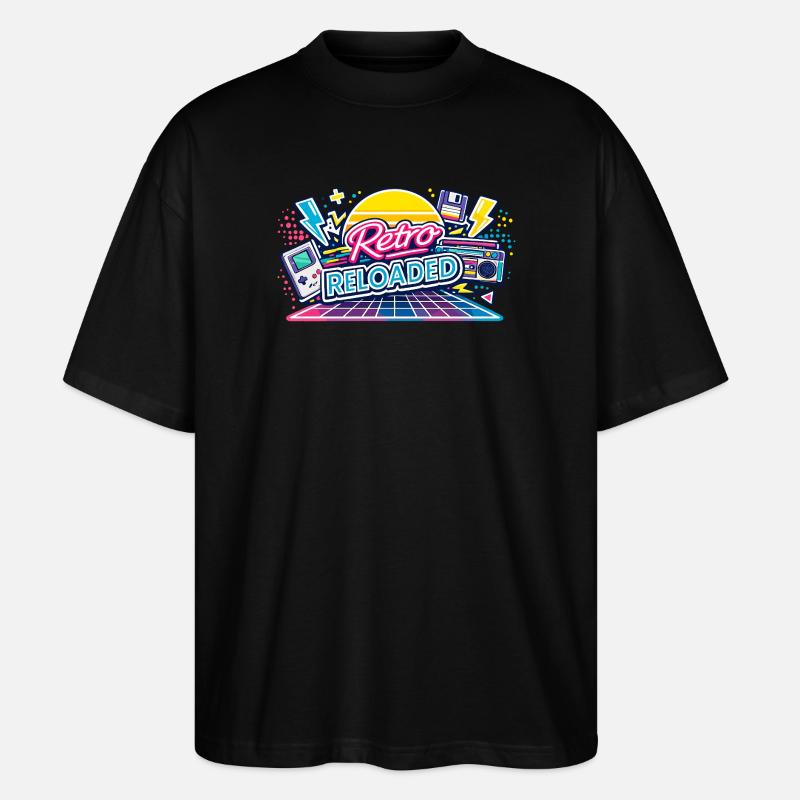 Retro Reloaded Neon Grid - Stanley/Stella Oversized Unisex Bio T-Shirt Blaster 2.0 - Schwarz