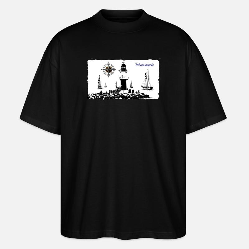 Warnemünde Leuchtturm Kompass Edition - Stanley/Stella Oversized Unisex Bio T-Shirt Blaster 2.0 - Schwarz