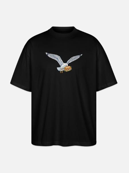 Funny Seagull Steals Fish Rolls Beach - Stanley/Stella Oversized Unisex Organic T-shirt Blaster 2.0 - black