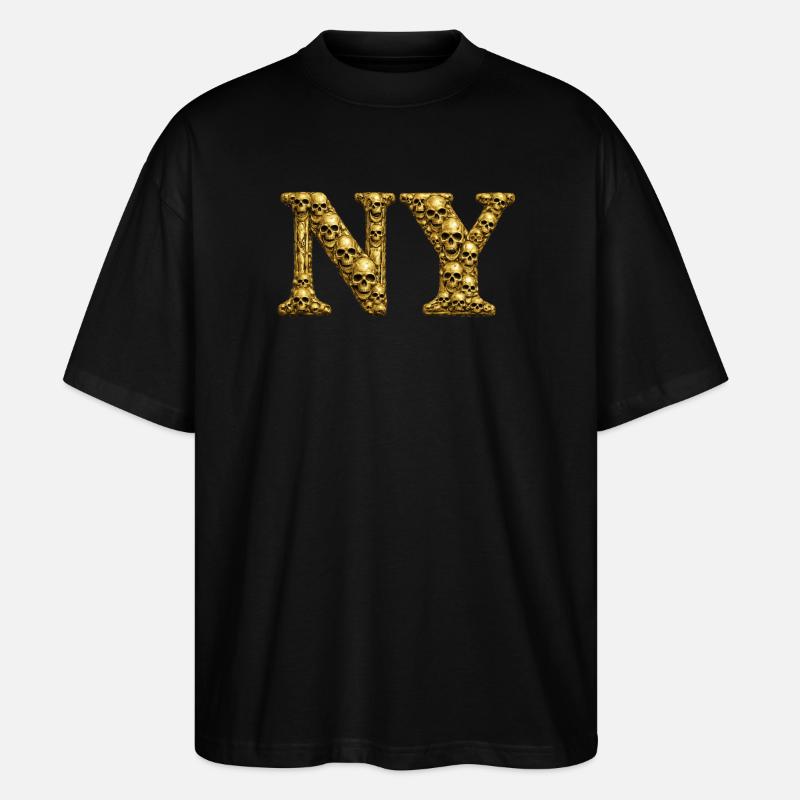 Goldene Schädel NY Buchstaben - Stanley/Stella Oversized Unisex Bio T-Shirt Blaster 2.0 - Schwarz