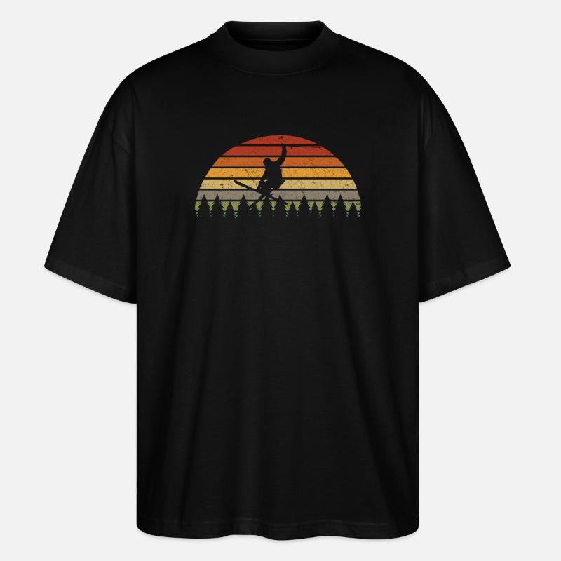 Sunset Snowboarder im Pines Retro Tee - Stanley/Stella Oversized Unisex Bio T-Shirt Blaster 2.0 - Schwarz