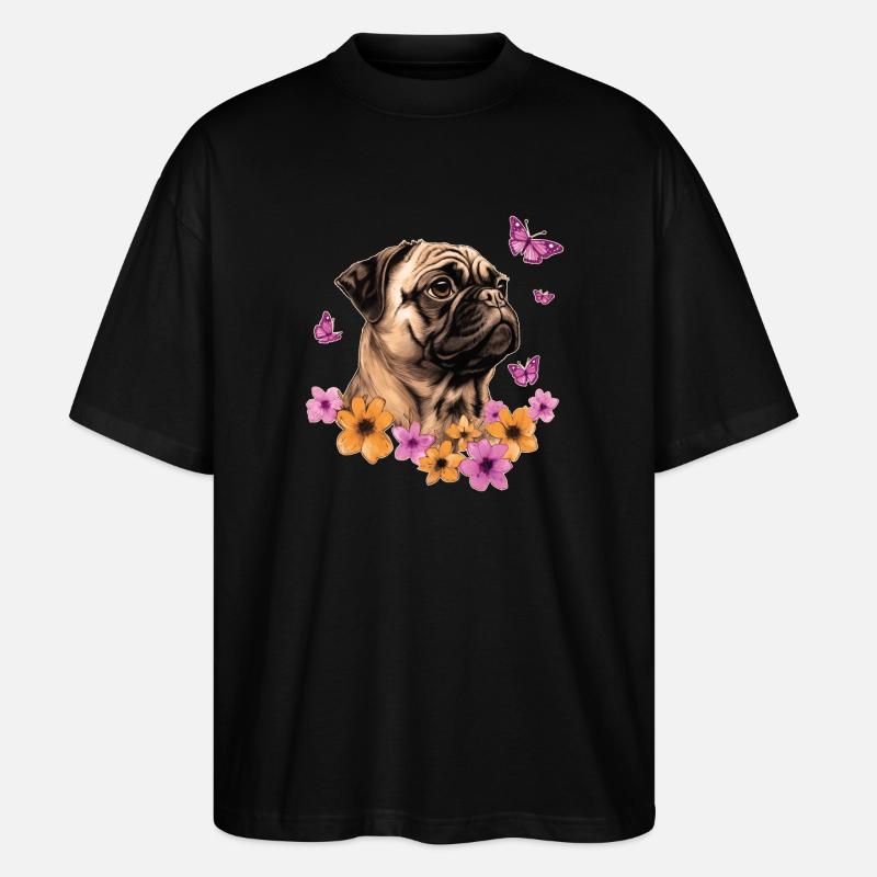 Mops mit Schmetterlingen - Stanley/Stella Oversized Unisex Bio T-Shirt Blaster 2.0 - Schwarz