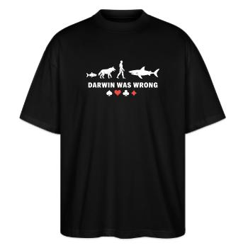 Poker Evolution Darwin Was Wrong Hai Kartenspiel - Stanley/Stella Oversized Unisex Bio T-Shirt Blaster 2.0 - Schwarz - Vorne - Alina (178cm) & Michal (187cm)