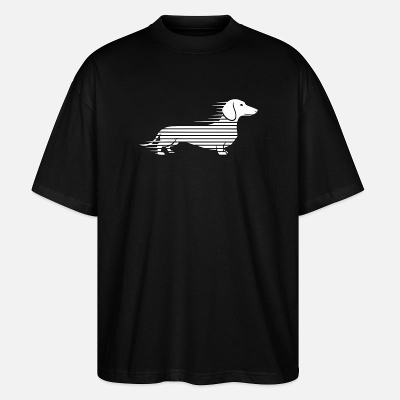 Gestreifter Dackel im Lauf - Stanley/Stella Oversized Unisex Bio T-Shirt Blaster 2.0 - Schwarz