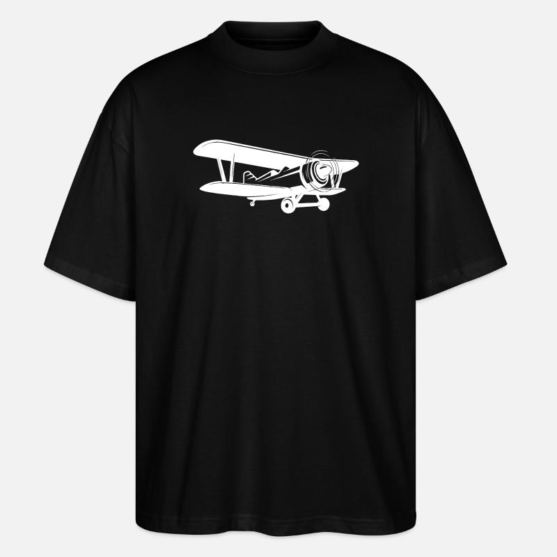 Doppeldecker Pilot Retro Minimalistisch - Stanley/Stella Oversized Unisex Bio T-Shirt Blaster 2.0 - Schwarz