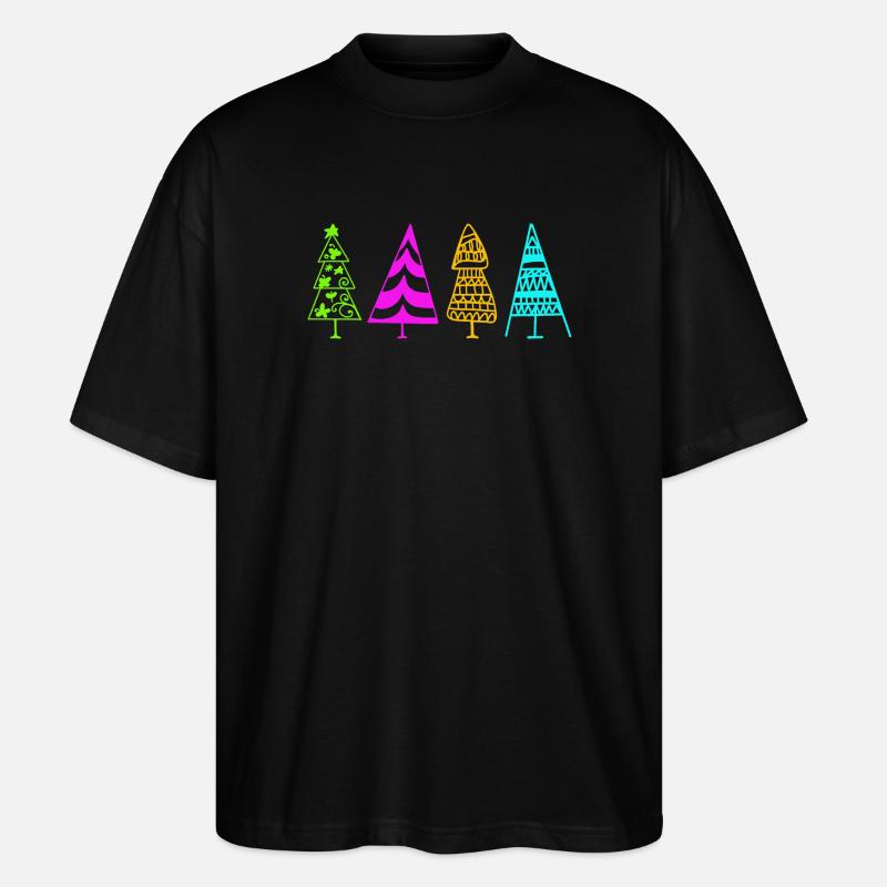 Bunte Weihnachtsbaum-Illustration - Stanley/Stella Oversized Unisex Bio T-Shirt Blaster 2.0 - Schwarz