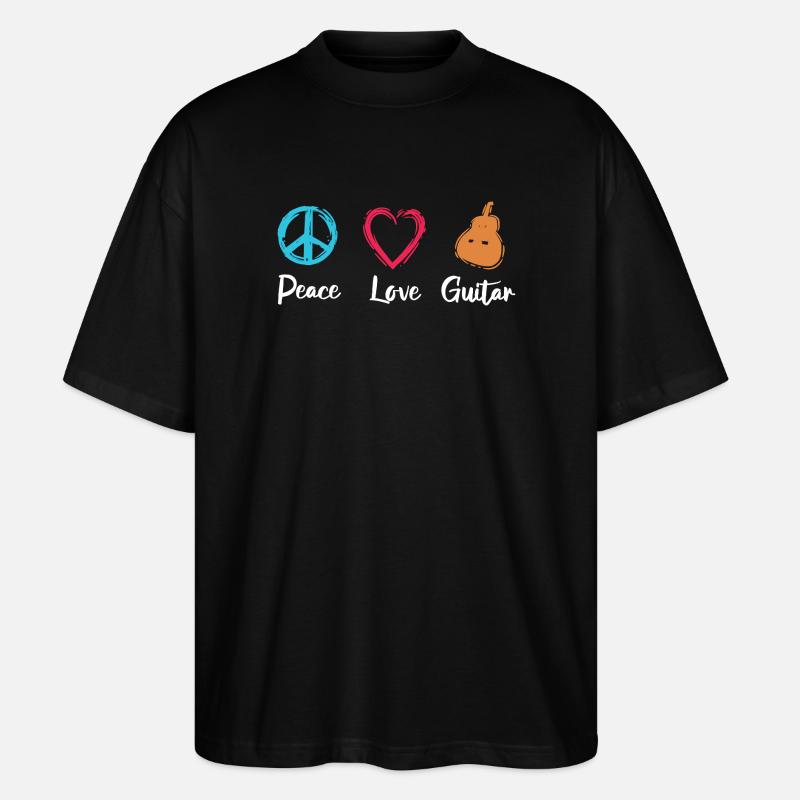 Frieden Liebe Gitarre - Stanley/Stella Oversized Unisex Bio T-Shirt Blaster 2.0 - Schwarz