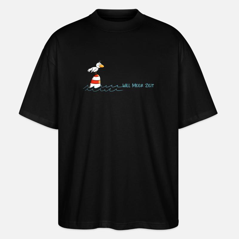 Drollige Möwe Will Meer Zeit - Stanley/Stella Oversized Unisex Bio T-Shirt Blaster 2.0 - Schwarz