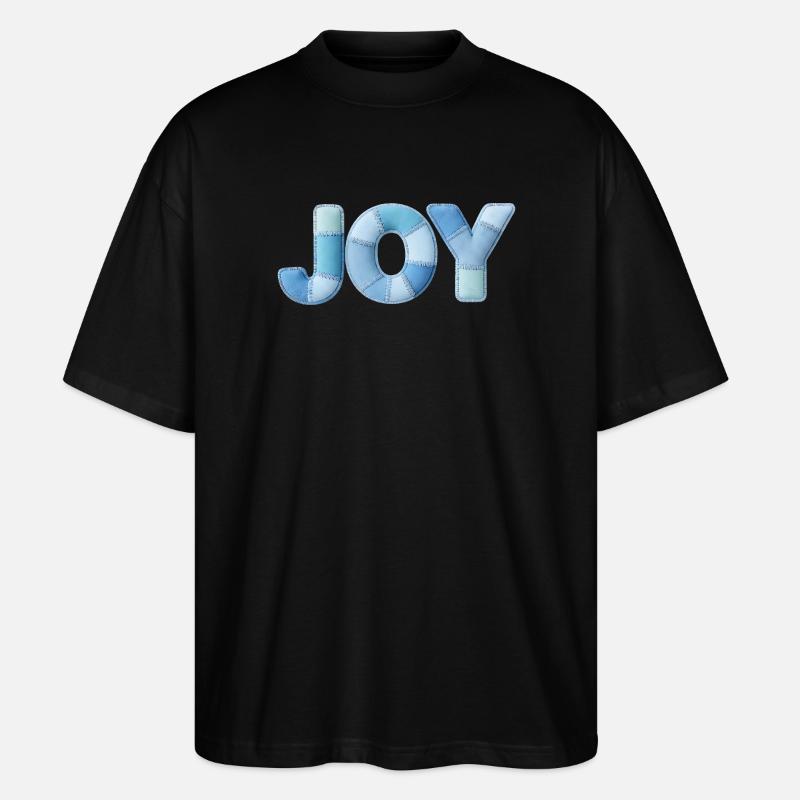 Lettrage Joyeuse en patchwork bleu - T-shirt bio Blaster 2.0 coupe oversize Stanley/Stella Unisexe - noir