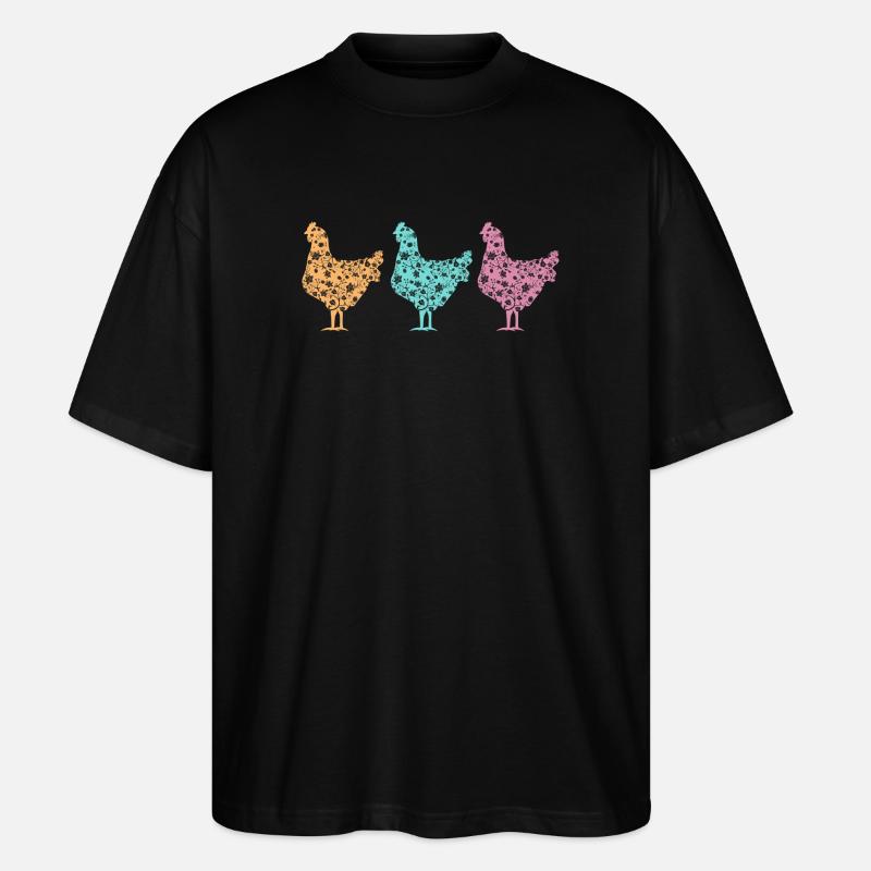 Pastel Chickens Silhouettes Pattern - Stanley/Stella Oversized Unisex Organic T-shirt Blaster 2.0 - black