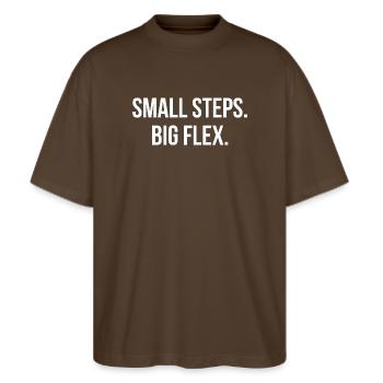 SMALL STEPS. BIG FLEX. | Greyline Official - Stanley/Stella Oversized Unisex Organic T-shirt Blaster 2.0 - mocha - Front - Alina (178cm) & Michal (187cm)