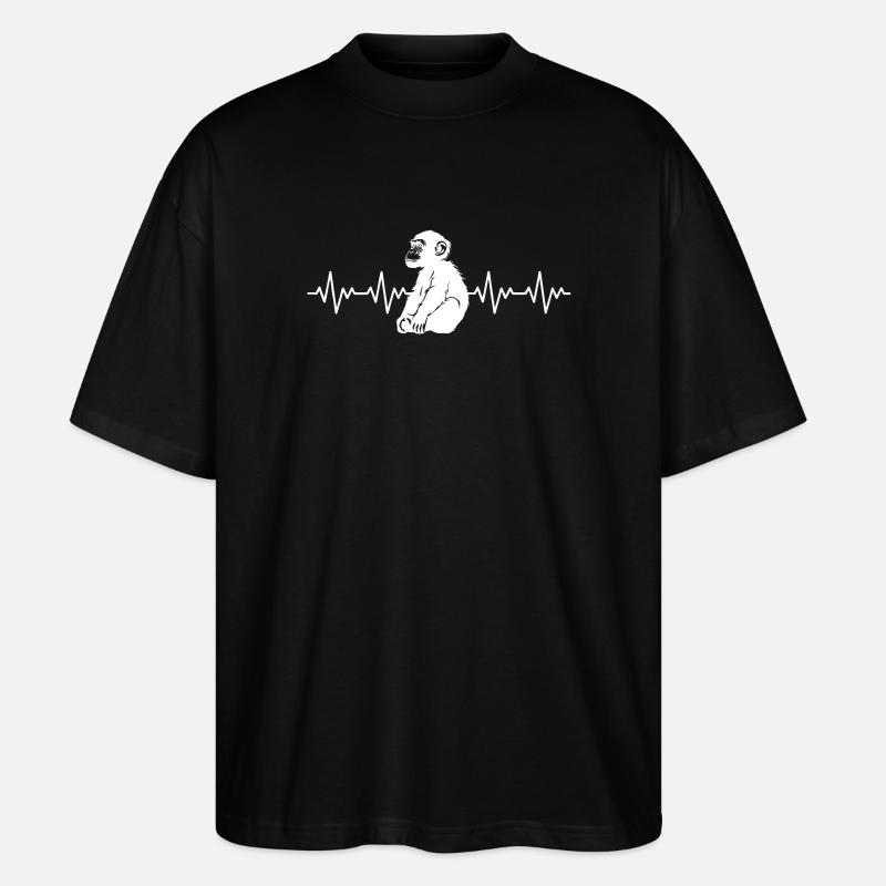 Monkey Chimpanzee ECG Heartbeat - Stanley/Stella Oversized Unisex Organic T-shirt Blaster 2.0 - black