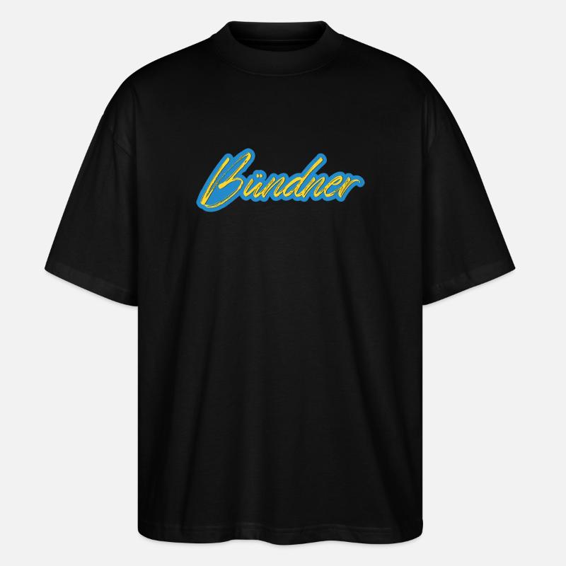 Bündner Schriftzug gelb-blau - Stanley/Stella Oversized Unisex Bio T-Shirt Blaster 2.0 - Schwarz