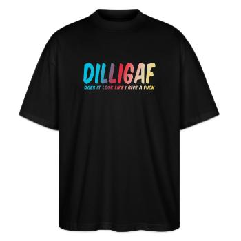 DILLIGAF does it look like I give a fuck - Stanley/Stella Oversized Unisex Organic T-shirt Blaster 2.0 - black - Front - Alina (178cm) & Michal (187cm)