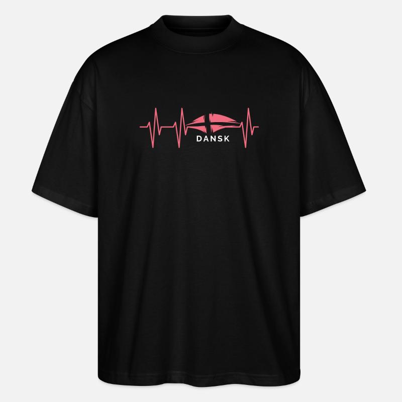 Pulse Dansk Denmark Heartbeat Illustration Graphic - Stanley/Stella Oversized Unisex Organic T-shirt Blaster 2.0 - black