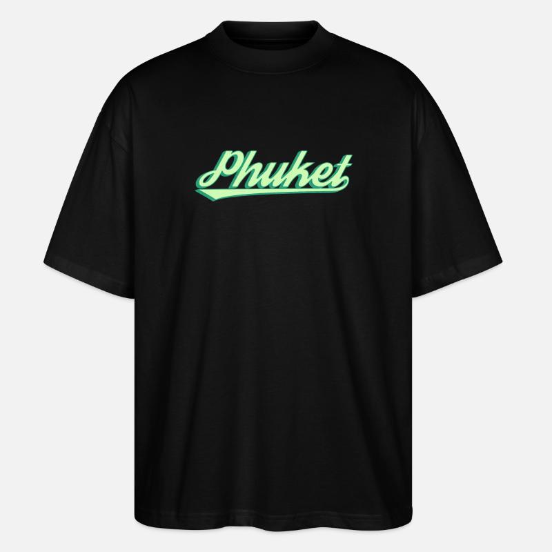 Phuket Retro Coastal Script - Stanley/Stella Oversized Unisex Organic T-shirt Blaster 2.0 - black
