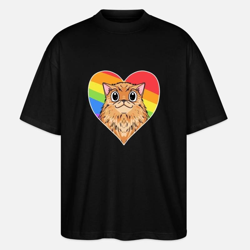 Rainbow - Cat with heart - Stanley/Stella Oversized Unisex Organic T-shirt Blaster 2.0 - black