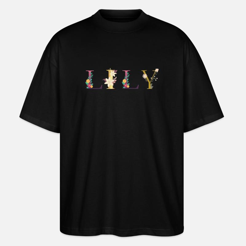 LILY Name mit Blumen geschmückt - Stanley/Stella Oversized Unisex Bio T-Shirt Blaster 2.0 - Schwarz