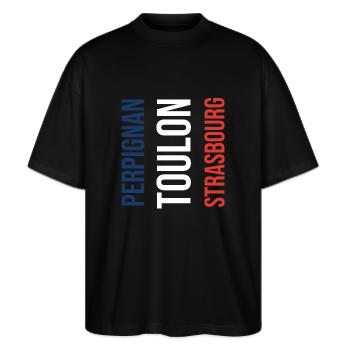 Perpignan Toulon Strasbourg franz. Kindergeschenk - Stanley/Stella Oversized Unisex Bio T-Shirt Blaster 2.0 - Schwarz - Vorne - Alina (178cm) & Michal (187cm)