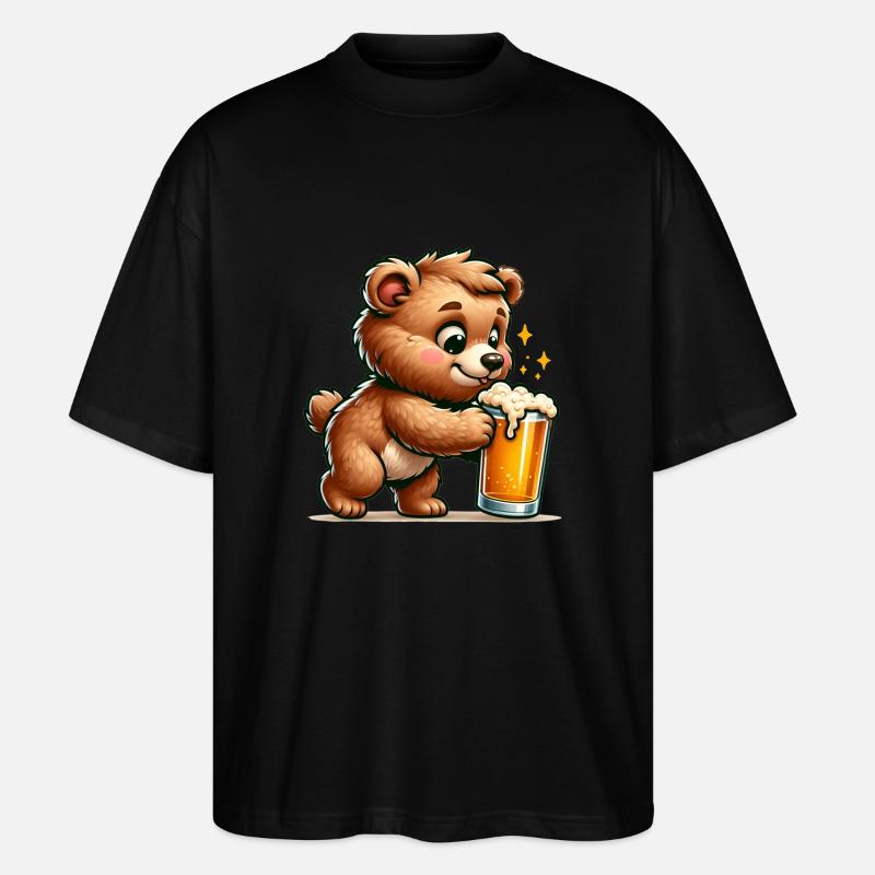 Cute Bear Drinking Beer - Stanley/Stella Oversized Unisex Bio T-Shirt Blaster 2.0 - Schwarz