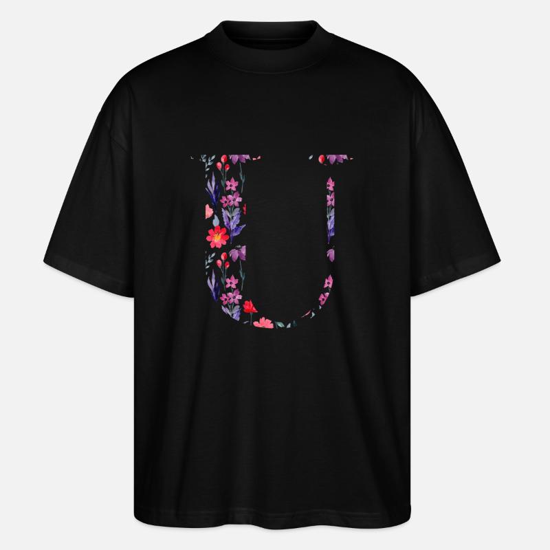 Blumen personalisierter U-Brief - Geschenkidee - Stanley/Stella Oversized Unisex Bio T-Shirt Blaster 2.0 - Schwarz