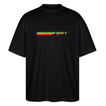 Regenbogen Skyline Silhouette - Stanley/Stella Oversized Unisex Bio T-Shirt Blaster 2.0 - Schwarz - Vorne - Alina (178cm) & Michal (187cm)