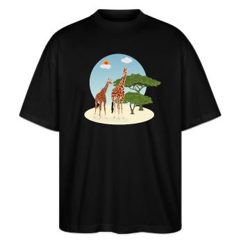 Mother and baby giraffe - Stanley/Stella Oversized Unisex Organic T-shirt Blaster 2.0 - black - Front - Alina (178cm) & Michal (187cm)