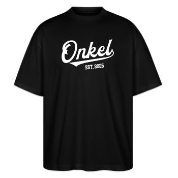 Onkel 2025 Jubiläum Patenonkel Lieblingsonkel - Stanley/Stella Oversized Unisex Bio T-Shirt Blaster 2.0 - Schwarz - Vorne - Alina (178cm) & Michal (187cm)