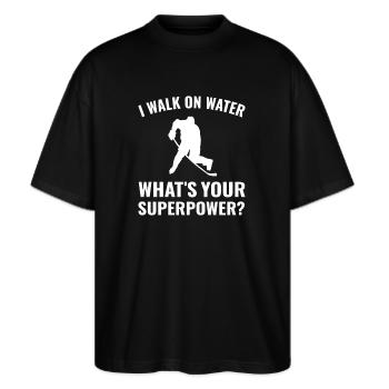 Hockey lustiges TShirt Geschenk - Stanley/Stella Oversized Unisex Bio T-Shirt Blaster 2.0 - Schwarz - Vorne - Alina (178cm) & Michal (187cm)