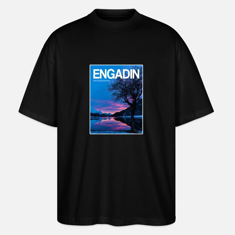 Engadin Seenlandschaft Abendlicht - Stanley/Stella Oversized Unisex Bio T-Shirt Blaster 2.0 - Schwarz