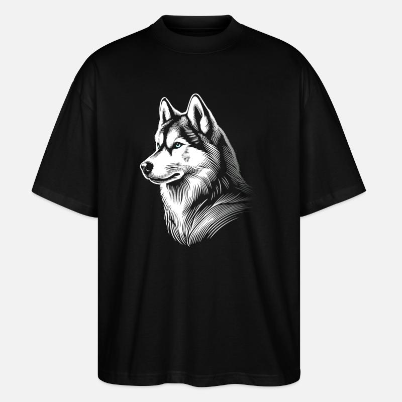 Huskykopf, schwarz-weiß, Hundeschlitten - Stanley/Stella Oversized Unisex Bio T-Shirt Blaster 2.0 - Schwarz