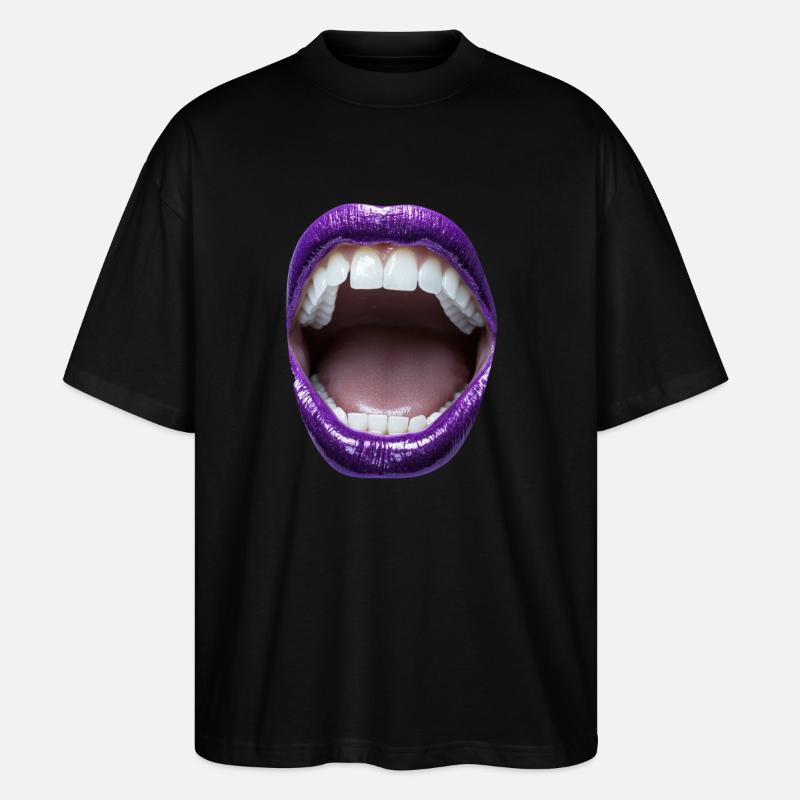 Offener Mund mit Lila Lippenstift - Stanley/Stella Oversized Unisex Bio T-Shirt Blaster 2.0 - Schwarz
