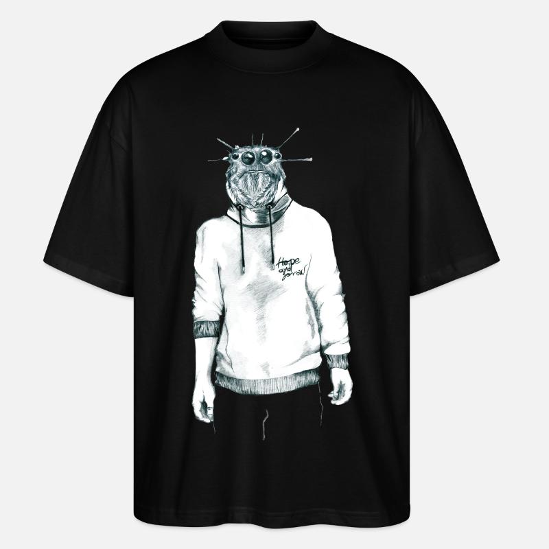 Mensch mit Spinnenkopf im Kapuzenpullover - Stanley/Stella Oversized Unisex Bio T-Shirt Blaster 2.0 - Schwarz