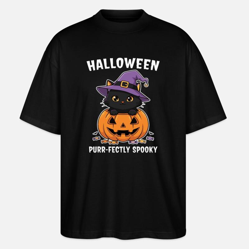 Halloween Kätzchen und Jack-O-Lantern - Stanley/Stella Oversized Unisex Bio T-Shirt Blaster 2.0 - Schwarz