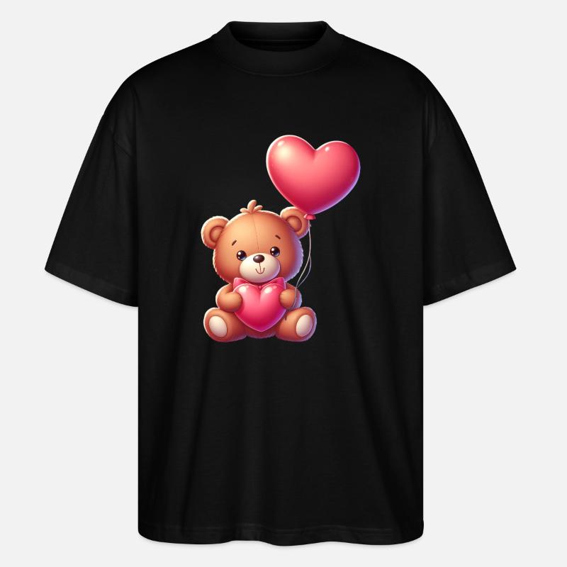Teddybär mit Herzballon - Stanley/Stella Oversized Unisex Bio T-Shirt Blaster 2.0 - Schwarz