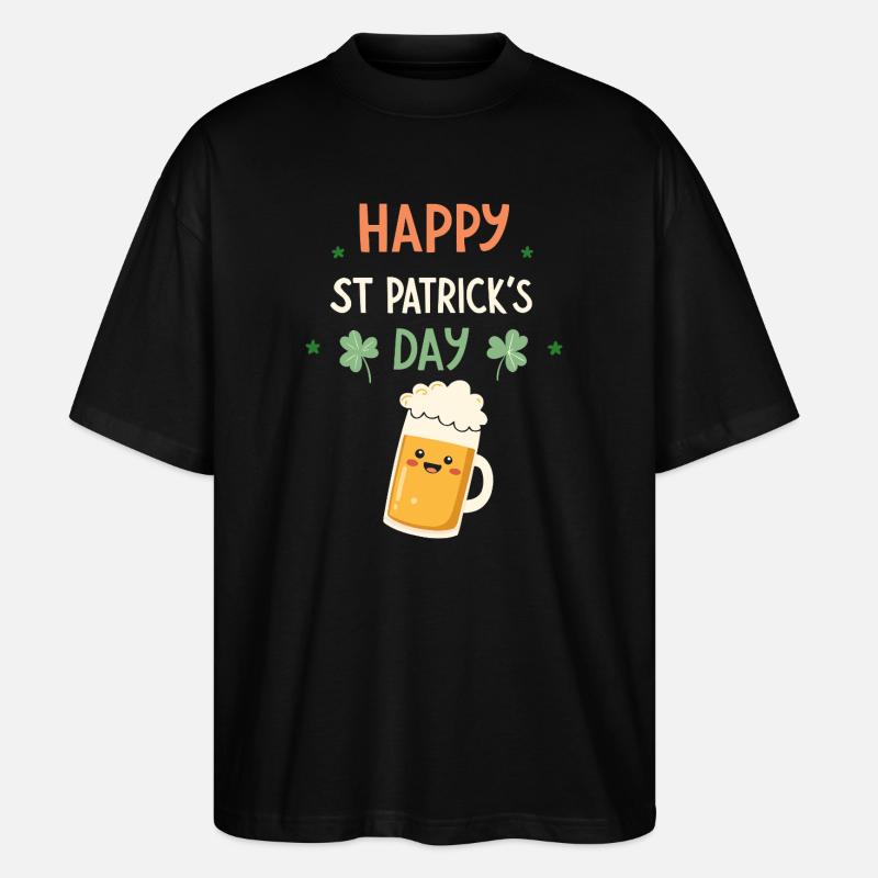 Saint-Patrick Happy Bière Dessin - T-shirt bio Blaster 2.0 coupe oversize Stanley/Stella Unisexe - noir