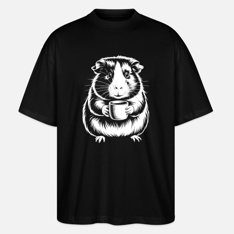 Coffee Drinking Guinea Pig Silhouette - Stanley/Stella Oversized Unisex Organic T-shirt Blaster 2.0 - black