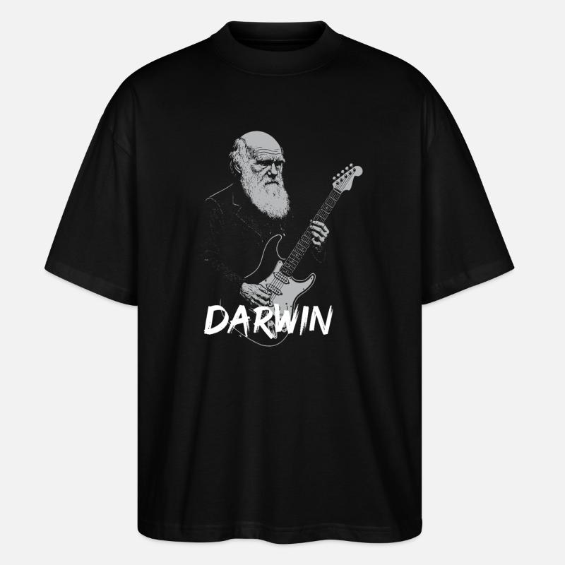 Darwin Playing Guitar Evolution - Stanley/Stella Oversized Unisex Organic T-shirt Blaster 2.0 - black