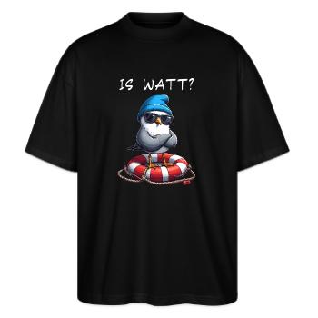 Hamburg Hamburger Möwe Watt Wattenmeer Lustig - Stanley/Stella Oversized Unisex Bio T-Shirt Blaster 2.0 - Schwarz - Vorne - Alina (178cm) & Michal (187cm)