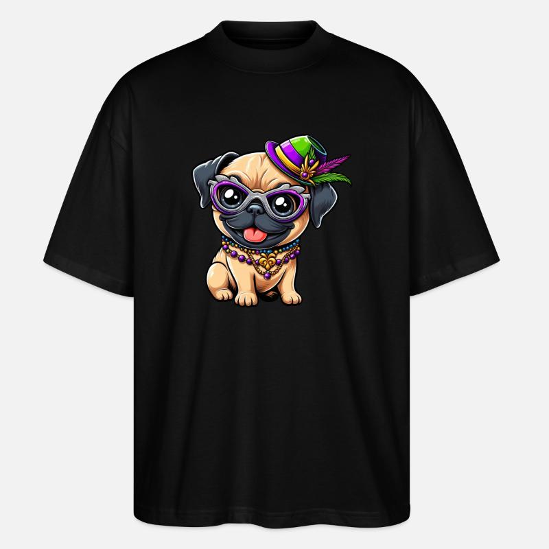 Mardi Gras Mops Comic-Stil - Stanley/Stella Oversized Unisex Bio T-Shirt Blaster 2.0 - Schwarz