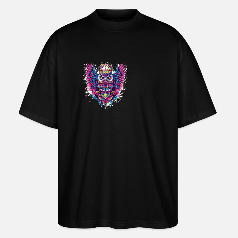 Eule Wappen Porträt Bunt - Stanley/Stella Oversized Unisex Bio T-Shirt Blaster 2.0 - Schwarz