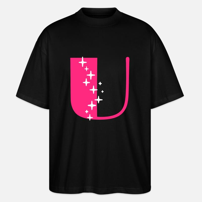 Buchstabe U Glitzer - Stanley/Stella Oversized Unisex Bio T-Shirt Blaster 2.0 - Schwarz